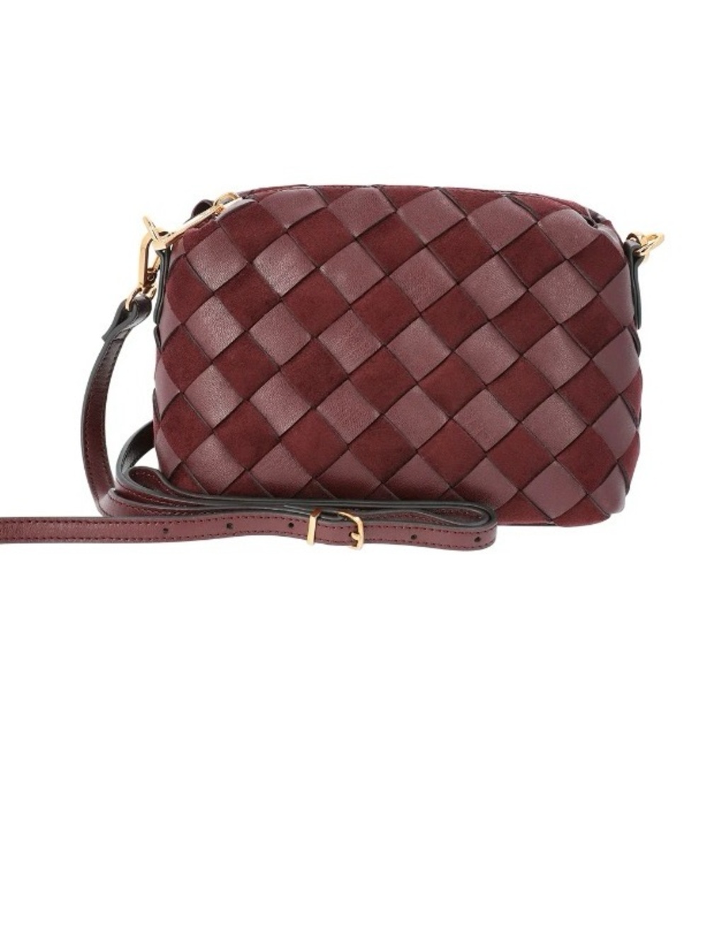 Woven Faux Leather Crossbody Bag in Burgundy